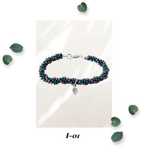 Grapevine Leaf - Kumihimo Woven Bracelet with Tibetan Silver Leaf Charm